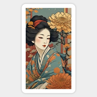 Japanese woman floral Sticker